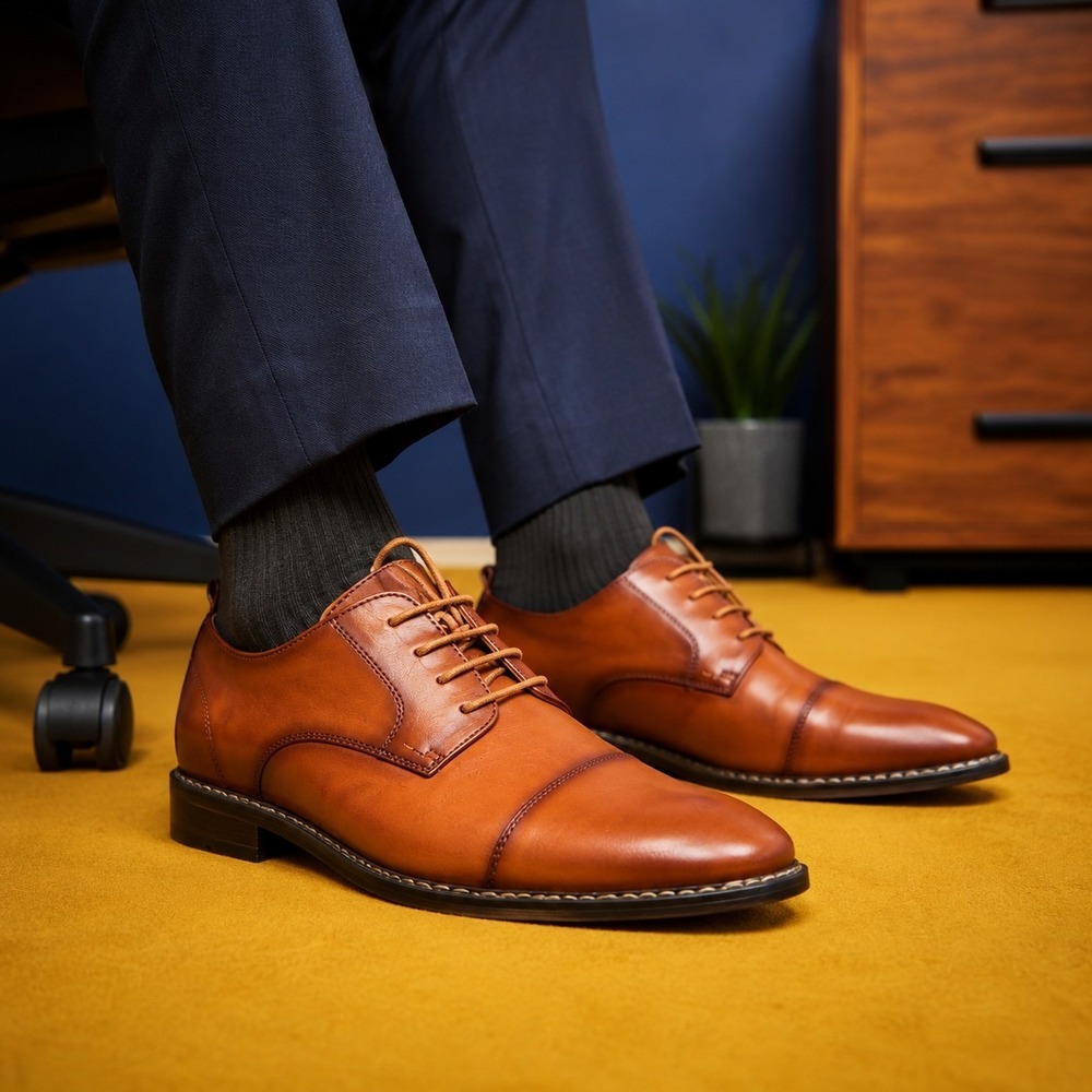 Jousen Milan Men's 13 Brown Oxford Lace-Up Dress Shoes Office Career Minimalist